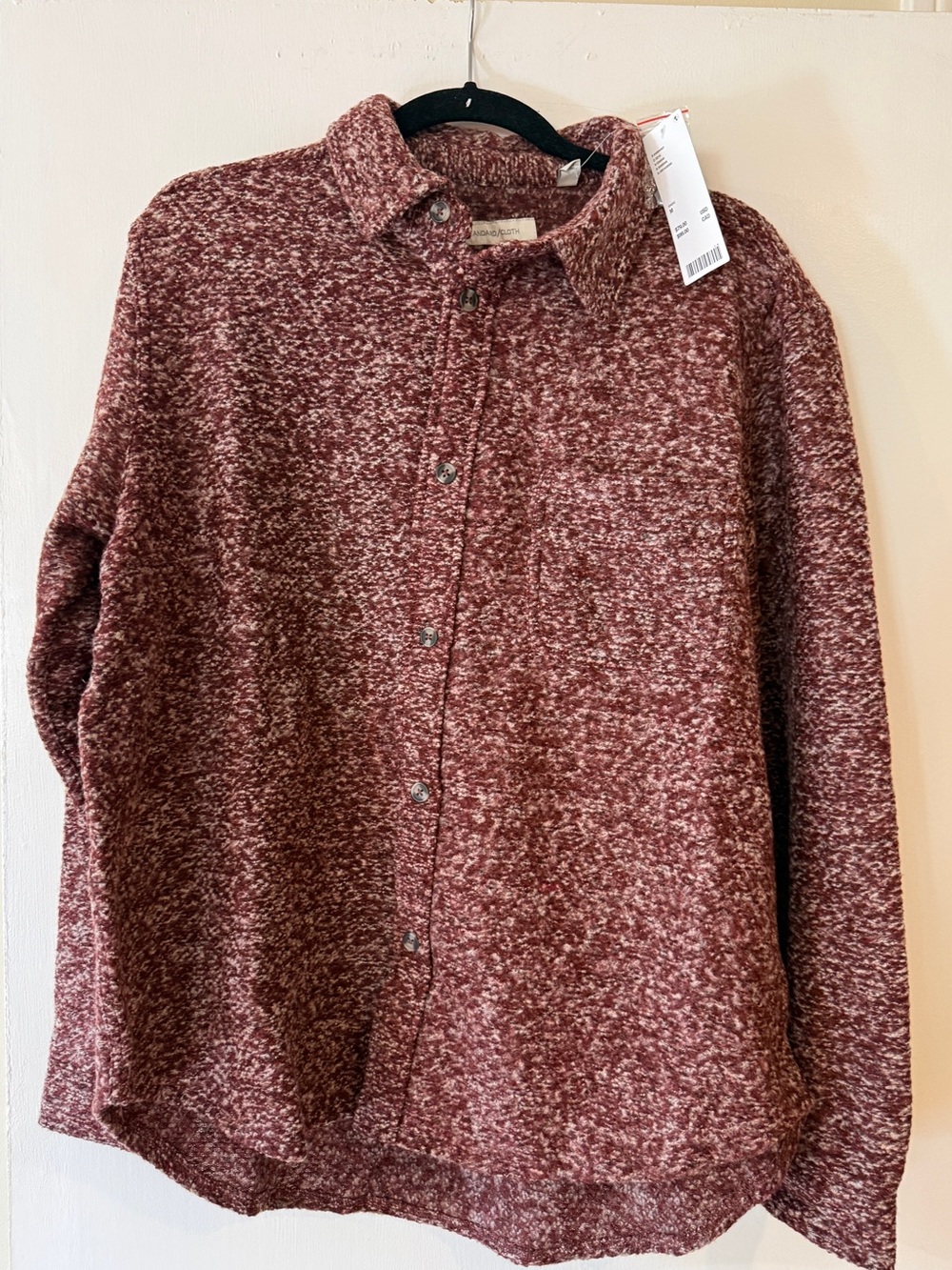 Men's Marled Burgundy Button-Up Shirt Jacket. Urban Outfitters, size M